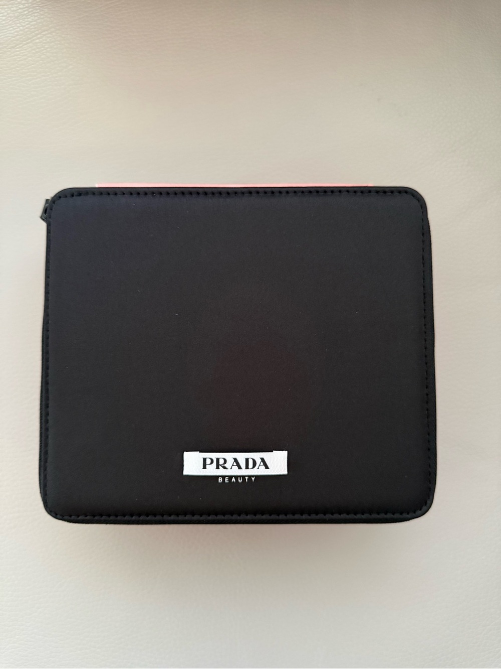 NEW Prada Beauty Black Cosmetic Case with Pink Zip Accent